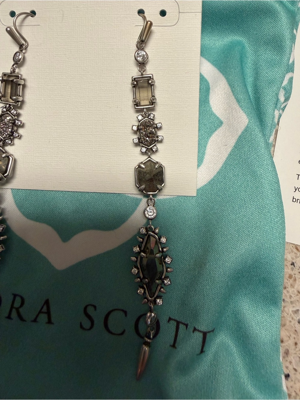 Kendra Scott Gray Crystal Drop Earrings - Silver - Picture 4 of 4